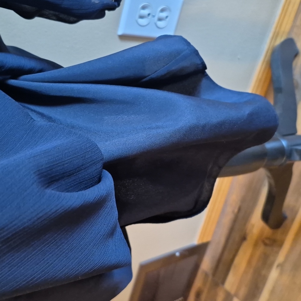 MASSIMO DUTTI Loose Fit Navy V-Neck Sheer Chiffon Sleeve Lined Dress, Size Large - Picture 9 of 15